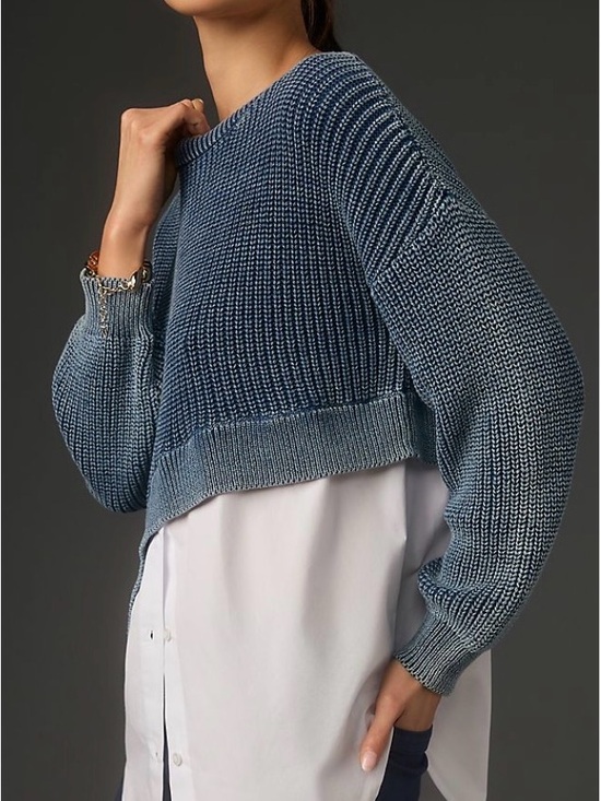 Pilcro Sweaters - Pilcro Two-fer Crew Sweater | XS | Blue